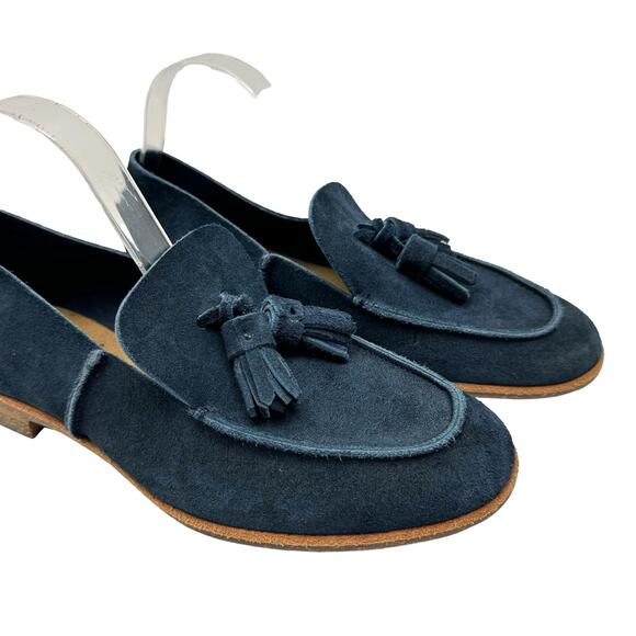 U-Dot Navy Suede Leather Tassel Slip On Comfort Unisex Penny Loafer Flats Japan - Picture 8 of 12